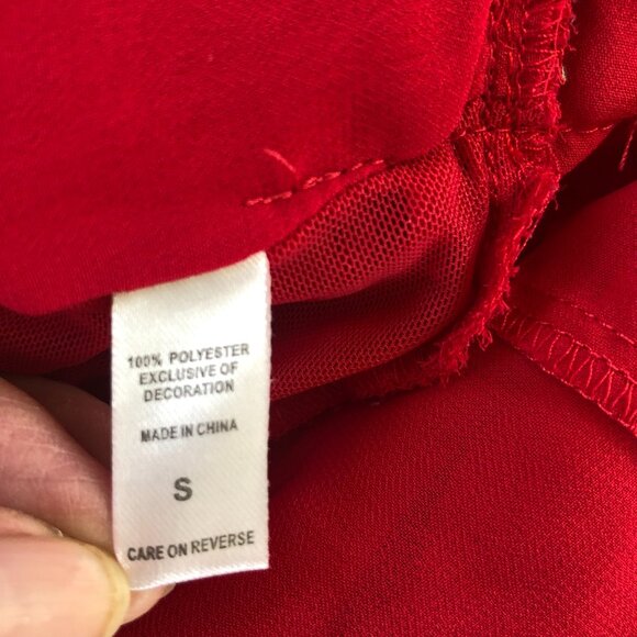 Vtg FLORA Red Nightie Gown Small Sweetheart Rosebud Chiffon Flowy Slip Dress - Picture 10 of 10